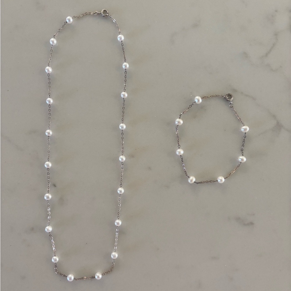 Dainty Pearl Necklace & Bracelet Set | Elegant & Gift-Worthy